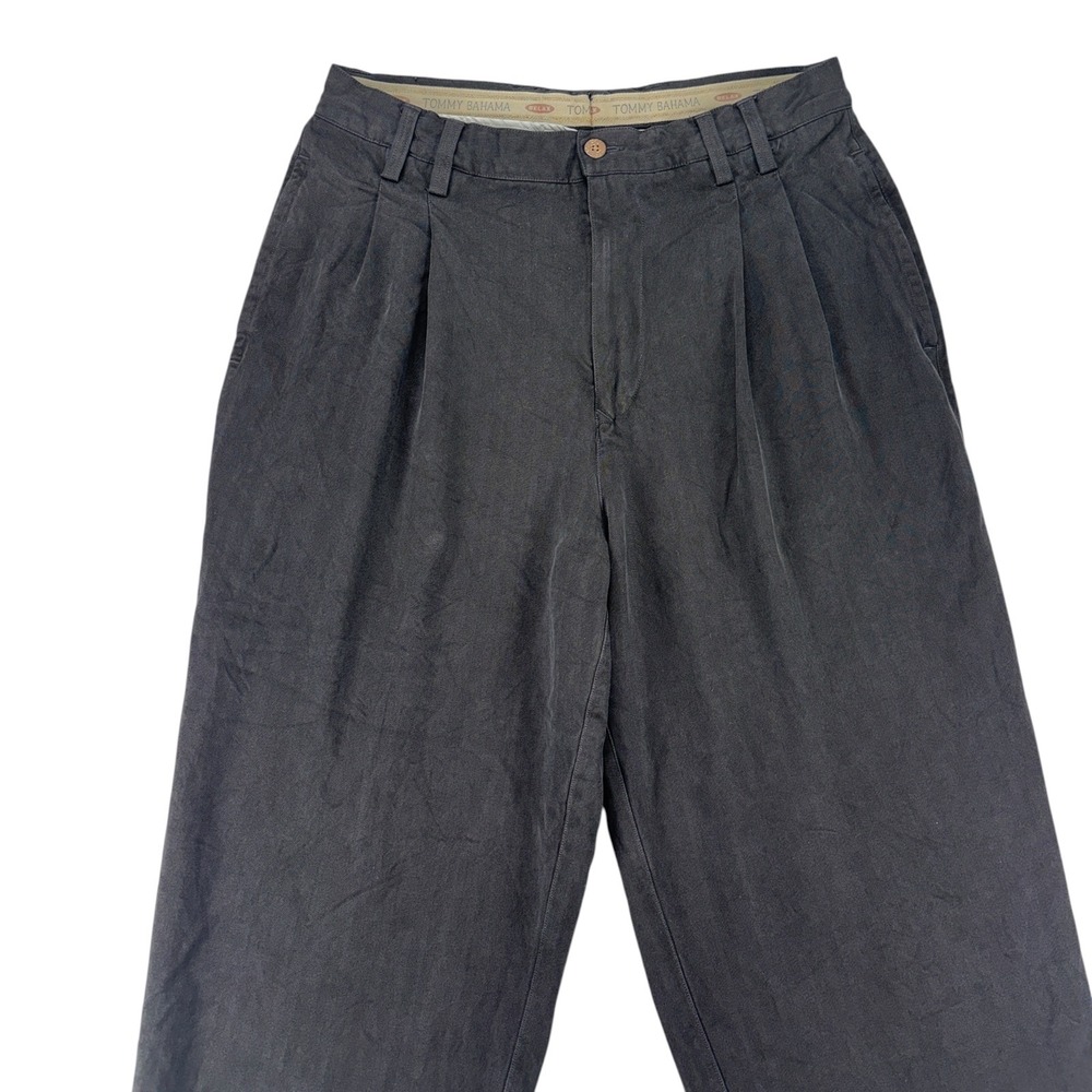 Tommy Bahama Silk Trousers Mens 33 Black Excellent Pleated Cropped Relaxed Pants - Picture 5 of 12